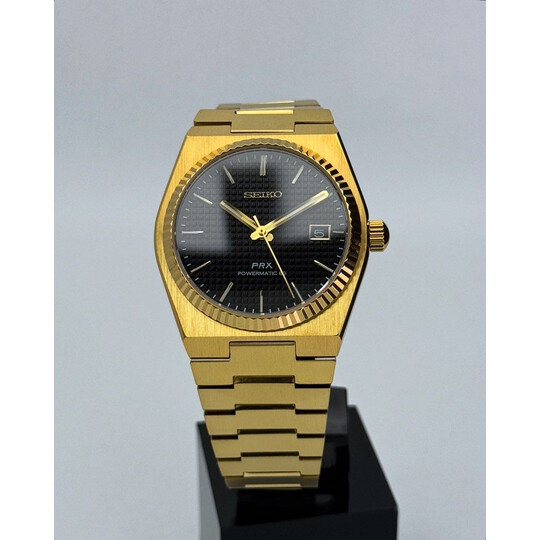 Custom Seiko Mod •  Black Waffle Gold Fluted PRX • 40mm